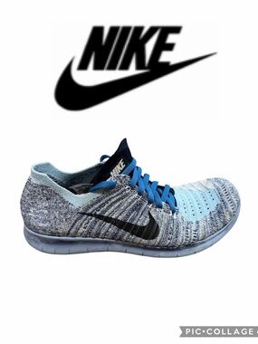 Nike Kids Free RN Flyknit Sneaker - Light Blue/Black/Gray